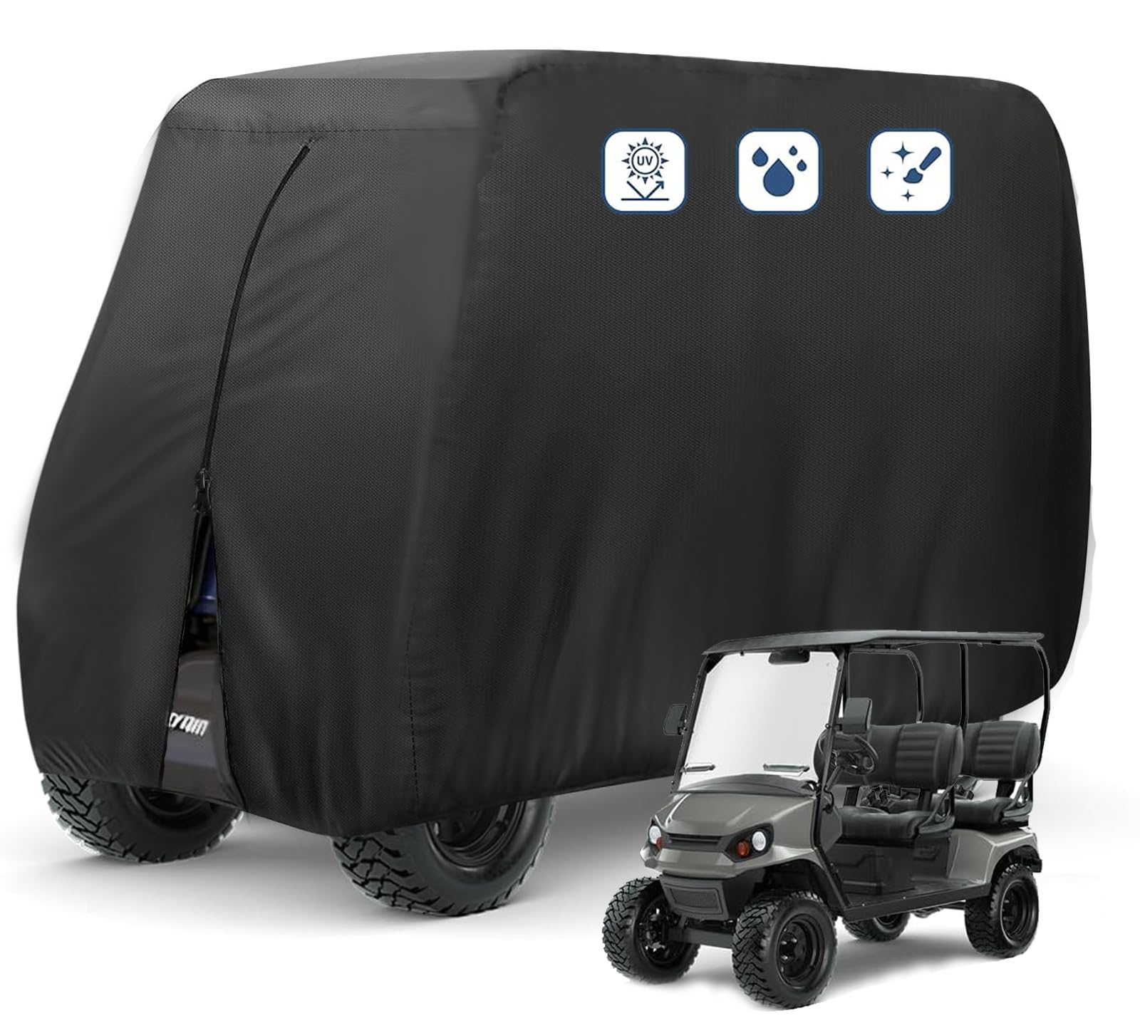 Flymei Impermeabile Polvere Prevenzione Golf Cart Copertura Per 4 Passeggero Ez Go Club Car Yamaha Golf Carts Tortora (Taglia L), Black-image
