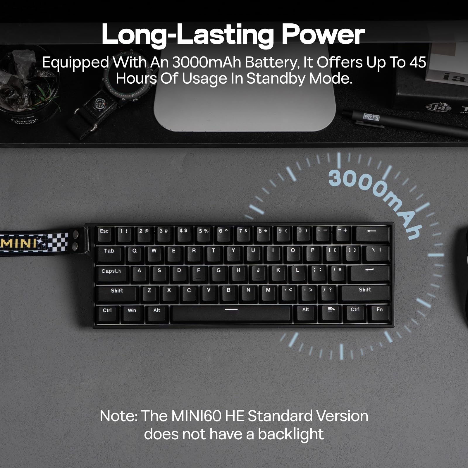 EPOMAKER Aula MINI60 HE Teclado Gaming de Efecto Hall, 2.4GHz/BT, Sondeo 8000Hz, SOCD y DKS, Actuación Ajustable y Disparo Rápido, Teclas PBT, Teclado Mecánico Inalámbrico 60% para Win/Mac (Estándar) — view 7