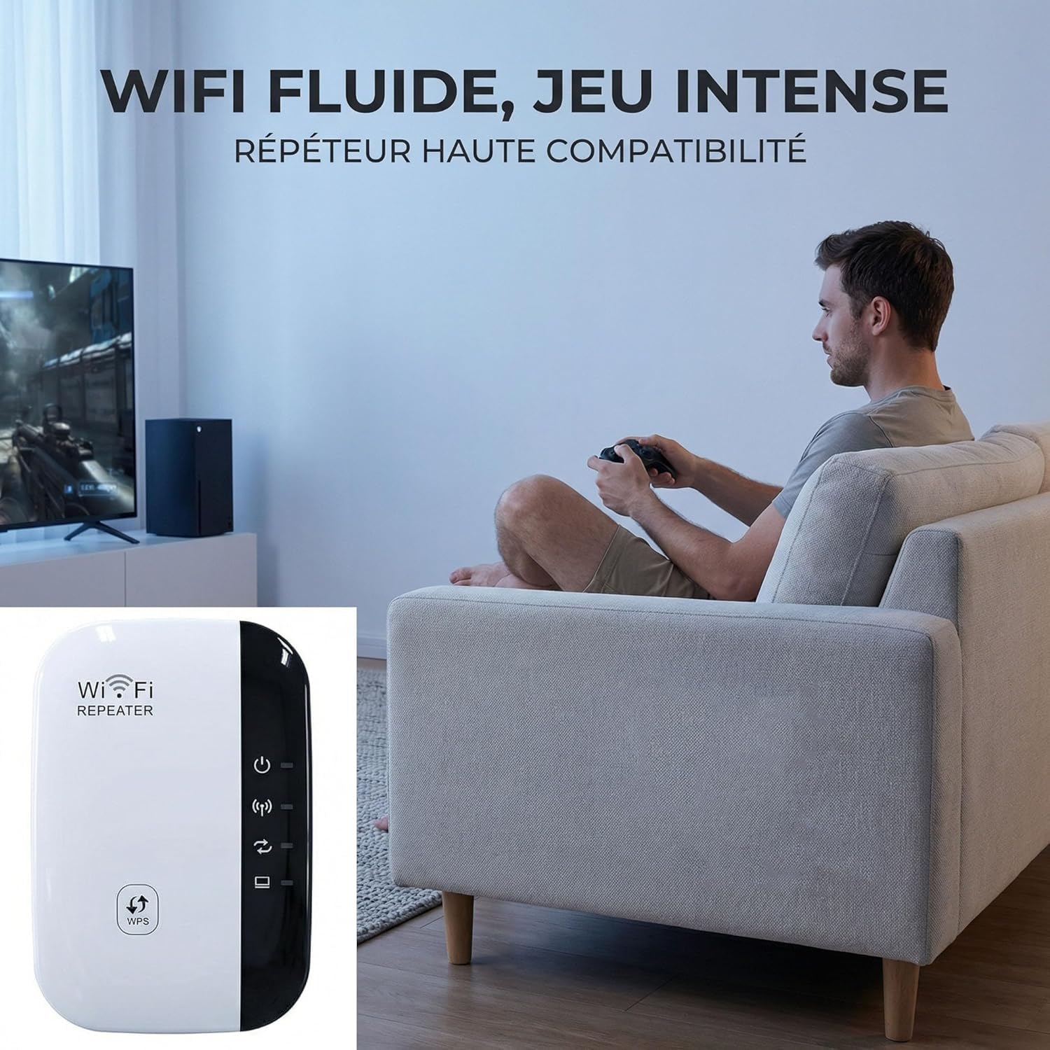 Amplificateur WiFi répéteur 300 m² 45 appareils Port Ethernet Installation Rapide Prise européenne