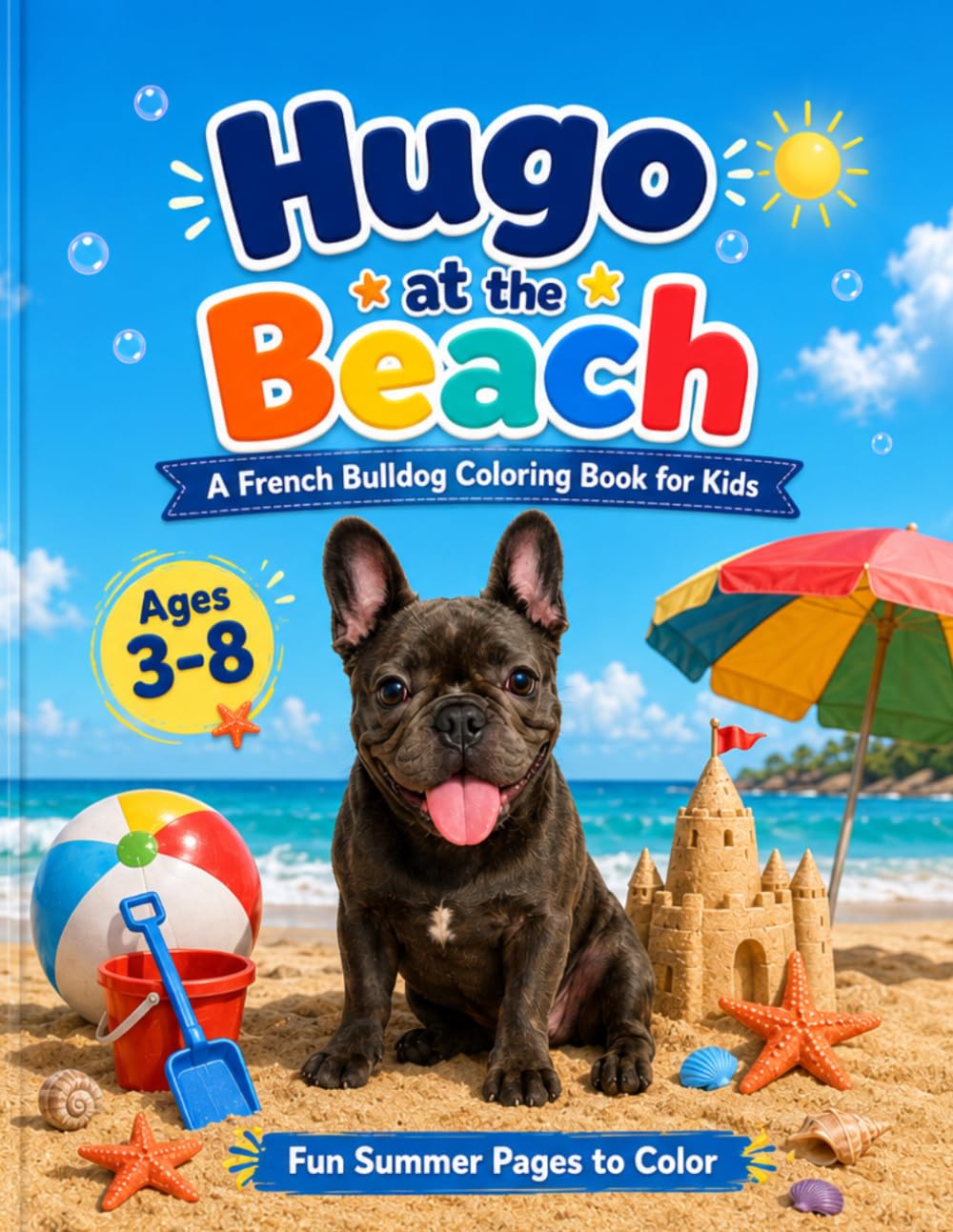 Hugo at the Beach: A French Bulldog Coloring Book for Kids (Hugo The Frenchie)