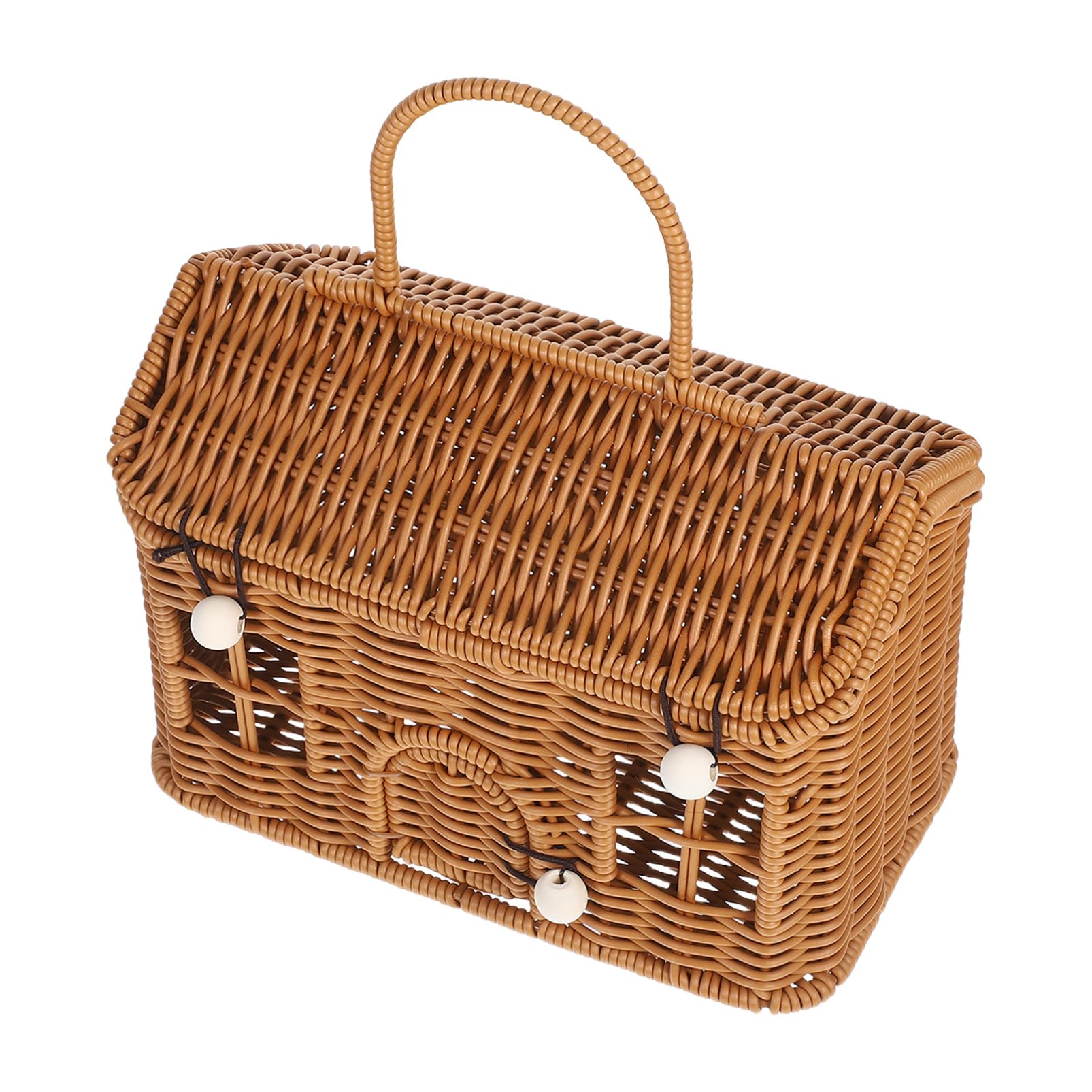 HANABASS Small Rattan Storage Basket Woven Sundries Basket with Lid House Shaped for Travel, Picnic, Organizing, Storage, Cute Handmade Decoration