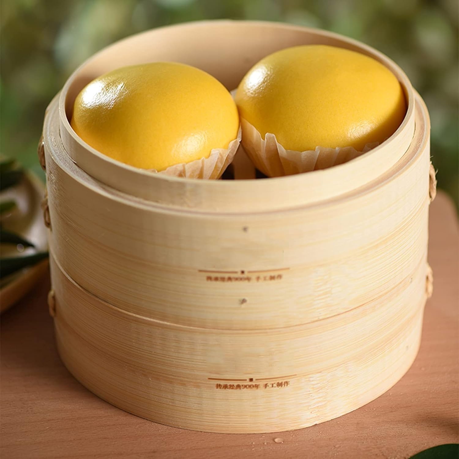 Vapor de bambú de 2 Capas, Vapor con Tapa, Vapor de bambú para arroz, Dim Sum, Verduras y Carne, 30 cm