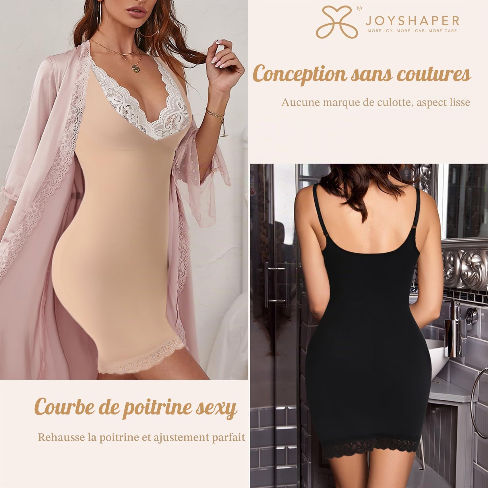 Joyshaper Robe Femme Robe Moulante Sculptante Longue Slip Gainante Ventre Jupon Plat Invisible sous-Vêtement