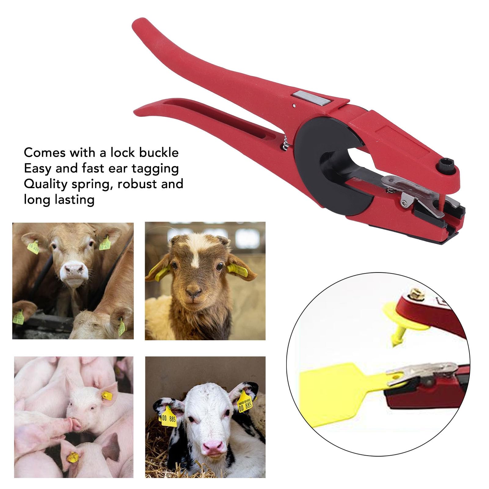 MRKU Pinza per Marchi Auricolari, Strumento di etichettatura per Bestiame Senza Fili per bovini, Ovini, suini, applicatore Resistente con meccanismo a Molla per Animali, capre per Agricoltori