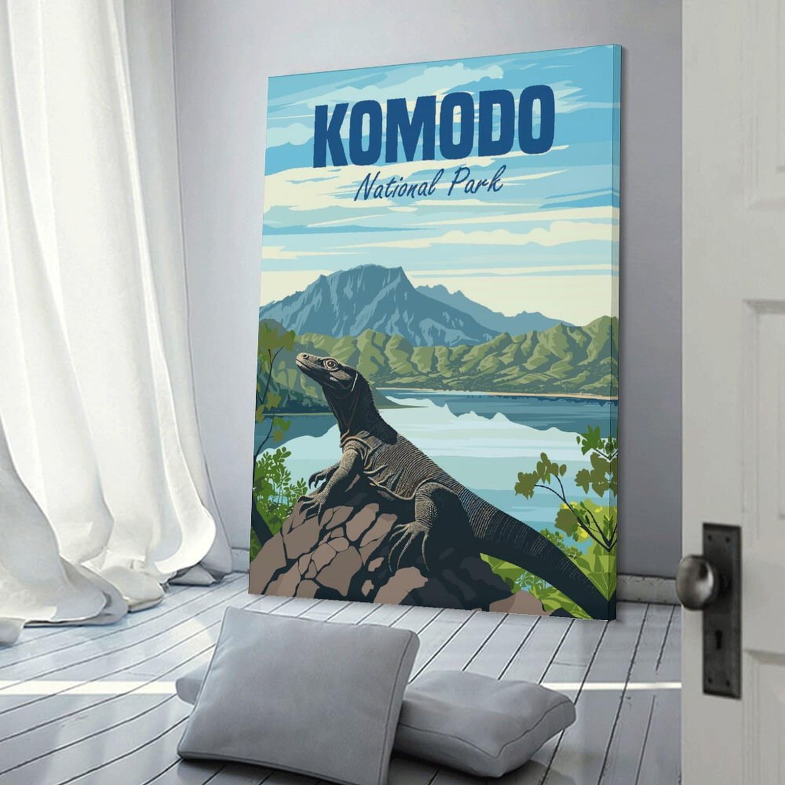 Junmoney Canvas Wall Picture Komodo National Park, 24x36inch(60x90cm), for Office, Study Or Home Workspace, Canvas Wall Decor for Creative Rooms