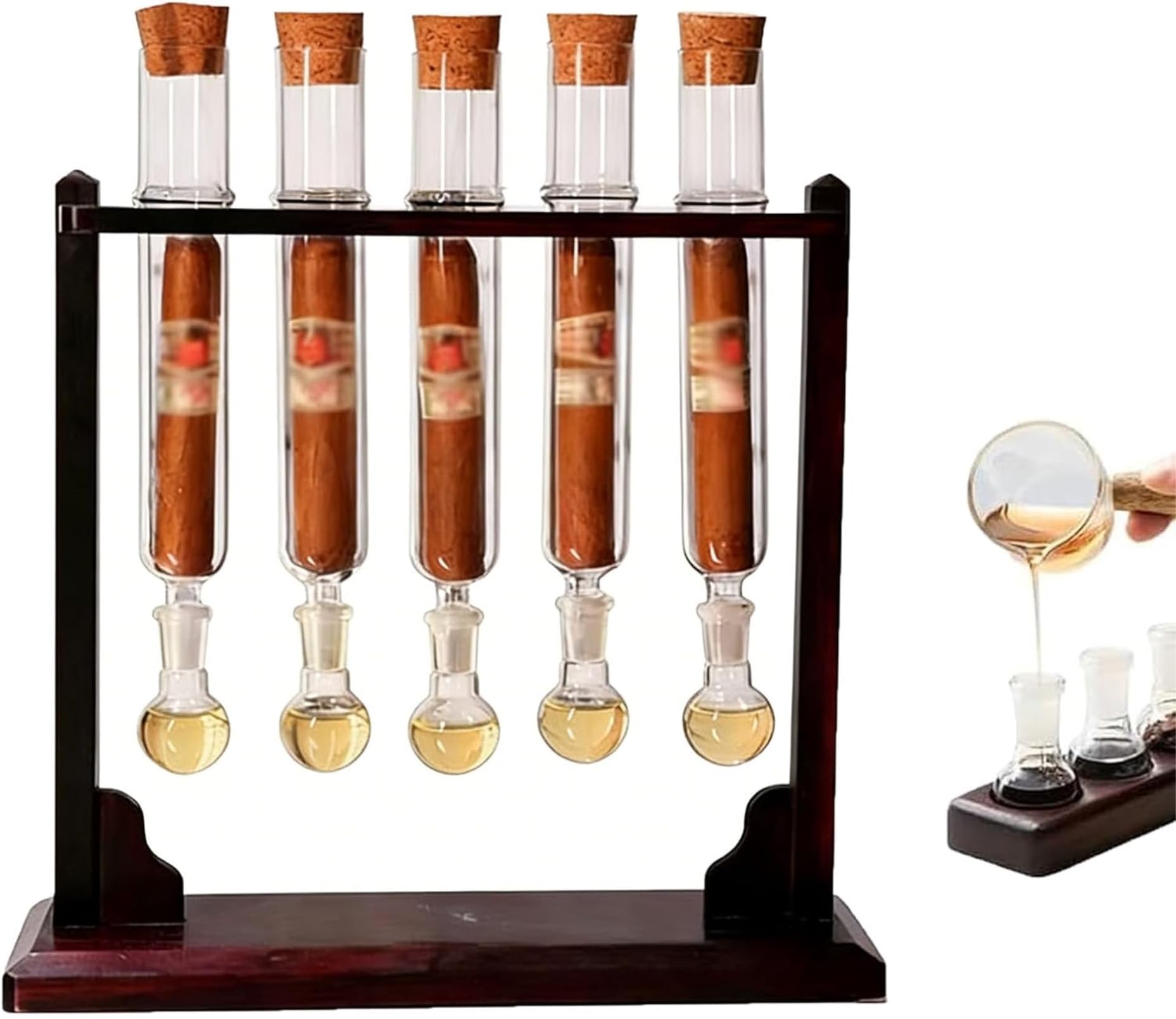 Cigar Flavor Injector Humidifier with Glass Tube & Airtight Caps ，Handmade Wooden Base DIY Aromatherapy Glass Tube Kit，Home & Office Display，Gift for Men Cigar Lovers