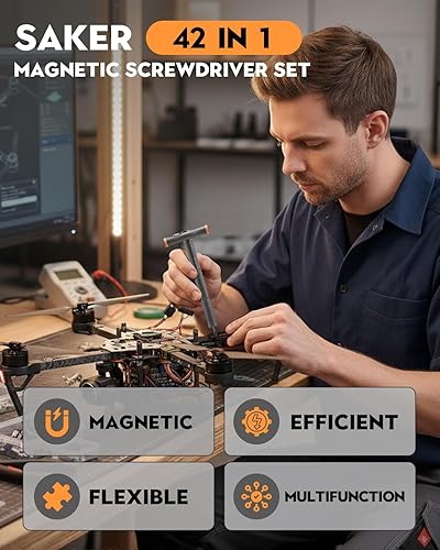 Miniatura 2 de Saker Kit de destornilladores magnéticos 42 en 1 con mango en T de trinquete y caja de almacenamiento compacta, juego de puntas múltiples para el