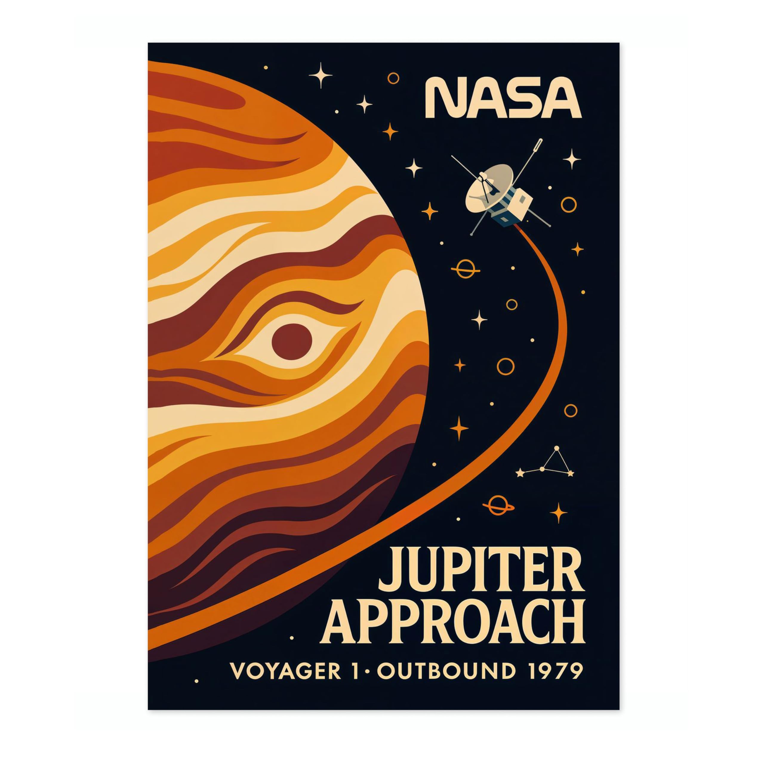 Animato Nasa - Jupiter Approah Space Poster, Graphic Planets, Stars & Galaxies Art Prints, Sci-fi Bedroom Home Decor, A4 (Print Only) - 29.7x21cm โ image 1