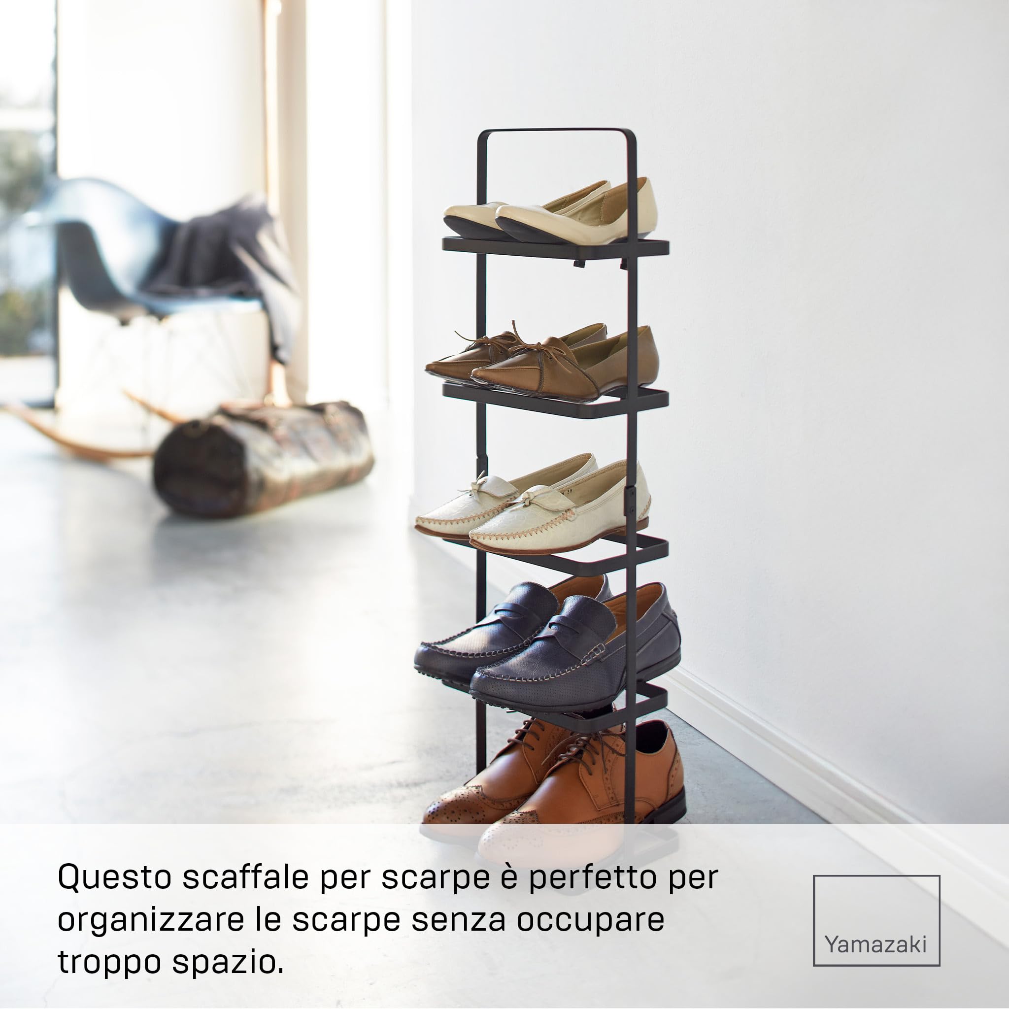 Scarpiera Tower YAMAZAKI Design Minimalista - 5 Livelli In Acciaio, Nero, 77.5cm Di Altezza - Foto 10