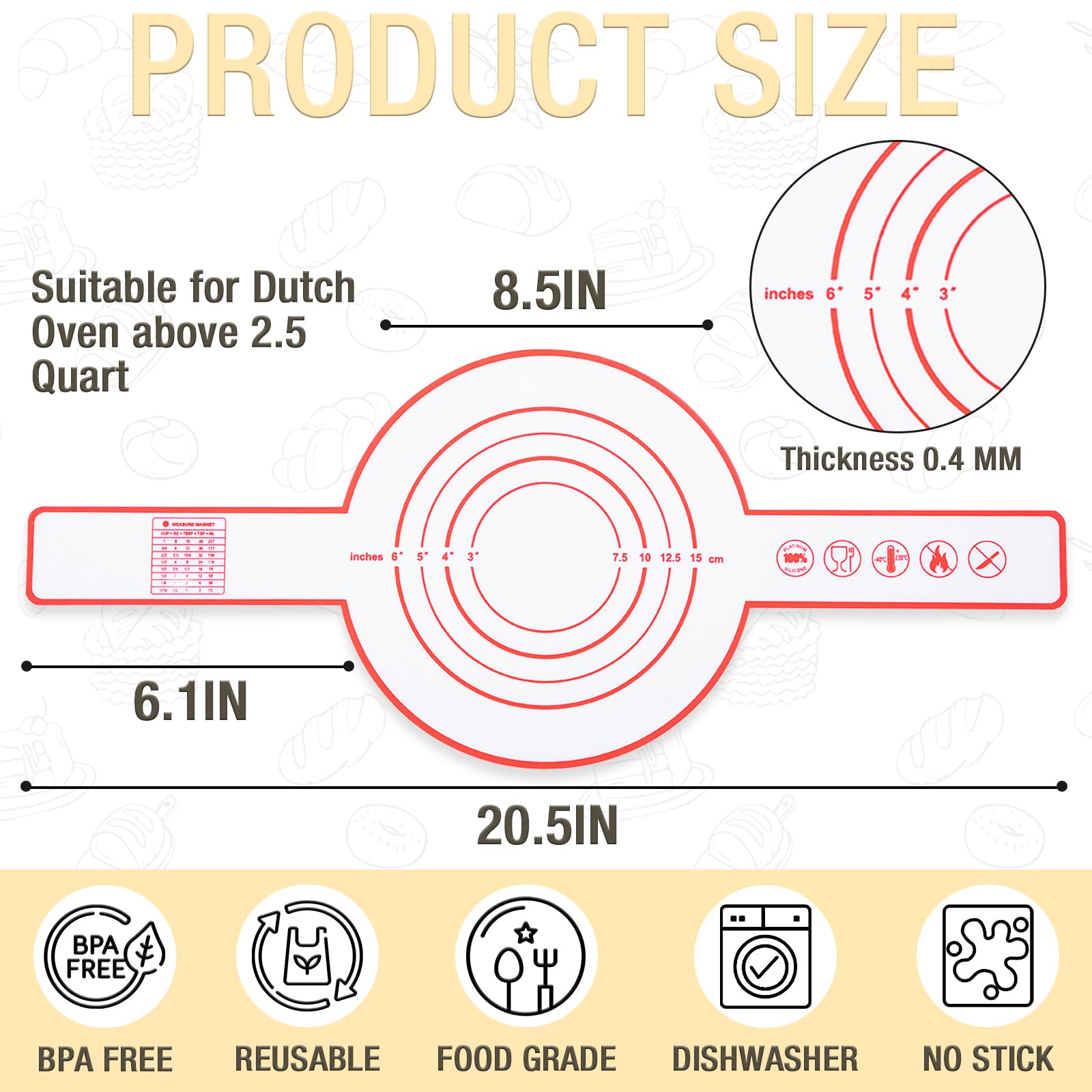 Bryantye Silicone Bread Sling for Dutch Oven, Non-Stick & Easy Clean Silicone Baking Mat with Long Handle to Transfer Sourdough, Reusable Heat Resistant Bread Sling with Cookie Cutters Set