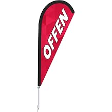 Vispronet Beach Flag   Open Various Colors Various Brackets Teardrop Shape Height 2.04 m Indoor & Outdoor with Ground Spike Red/White