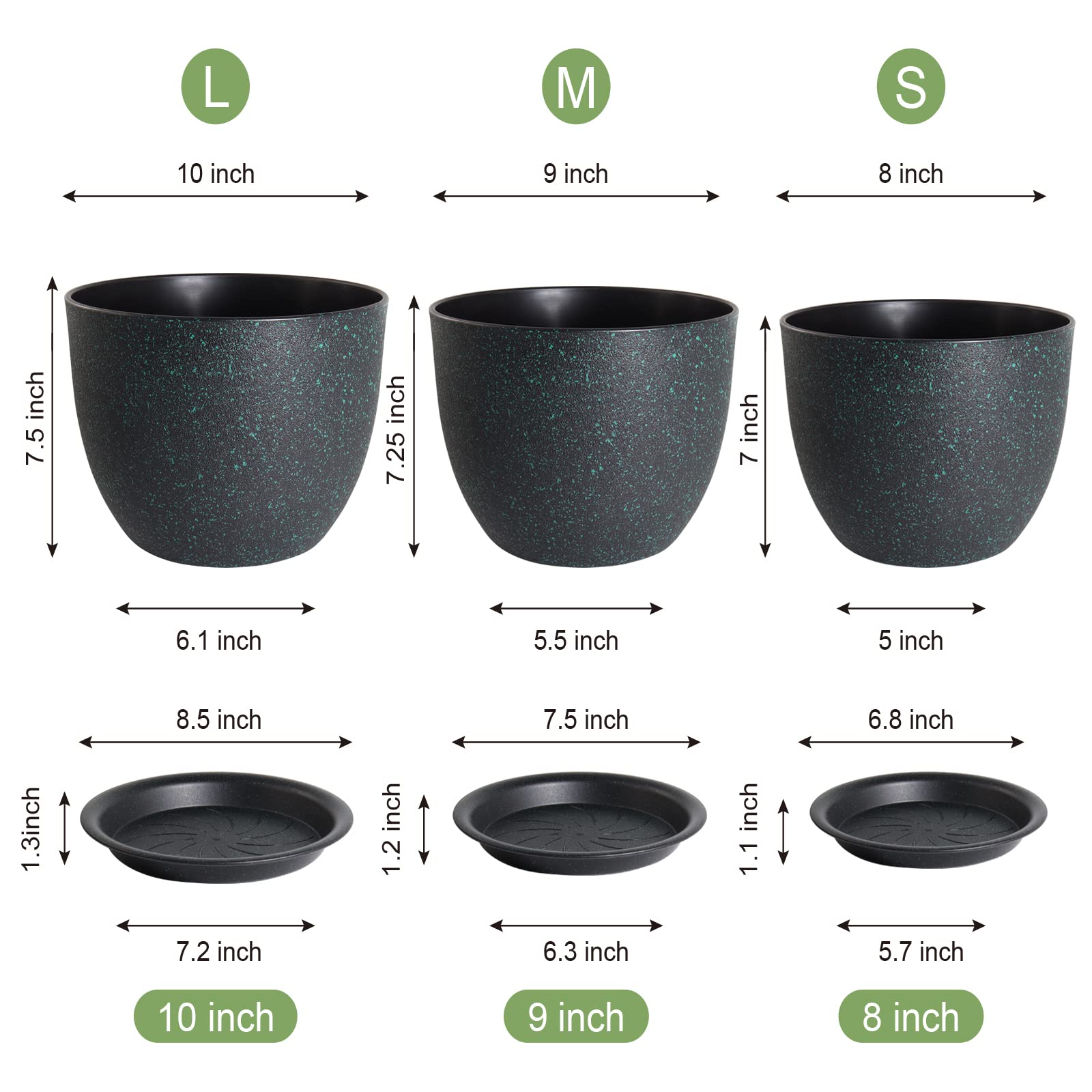 Amazon.co.jp: 植木鉢 10/9/8インチ 3個セット 水抜き穴付き 取り外し