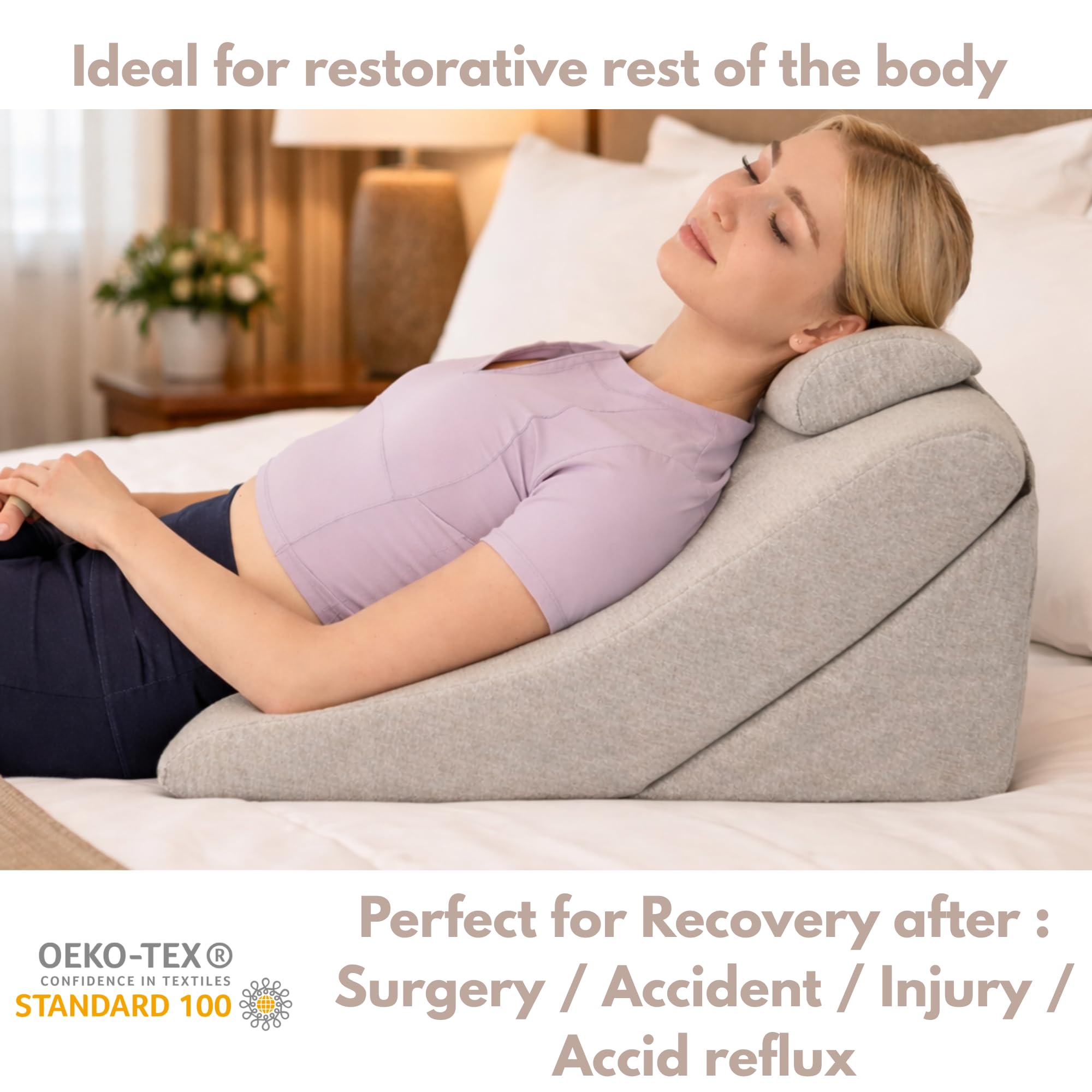 Coussin de Lecture - Oreiller Dossier, Appui-tête Réglable, Mousse Mémoire de Forme, Housse Amovible Respirante & Antidérapante, Poignée - Triangulaire pour Dos, Cou & Jambes - 60x50x30cm
