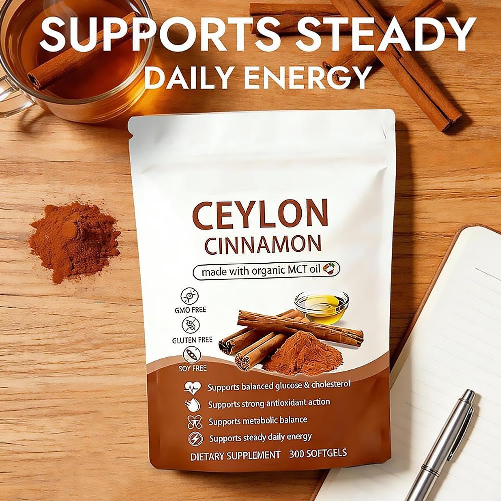 Ceylon Cinnamon Capsules z olejem MCT, wysoka absorpcja, bez GMO, bezglutenowe, 300 kapsułek żelowych