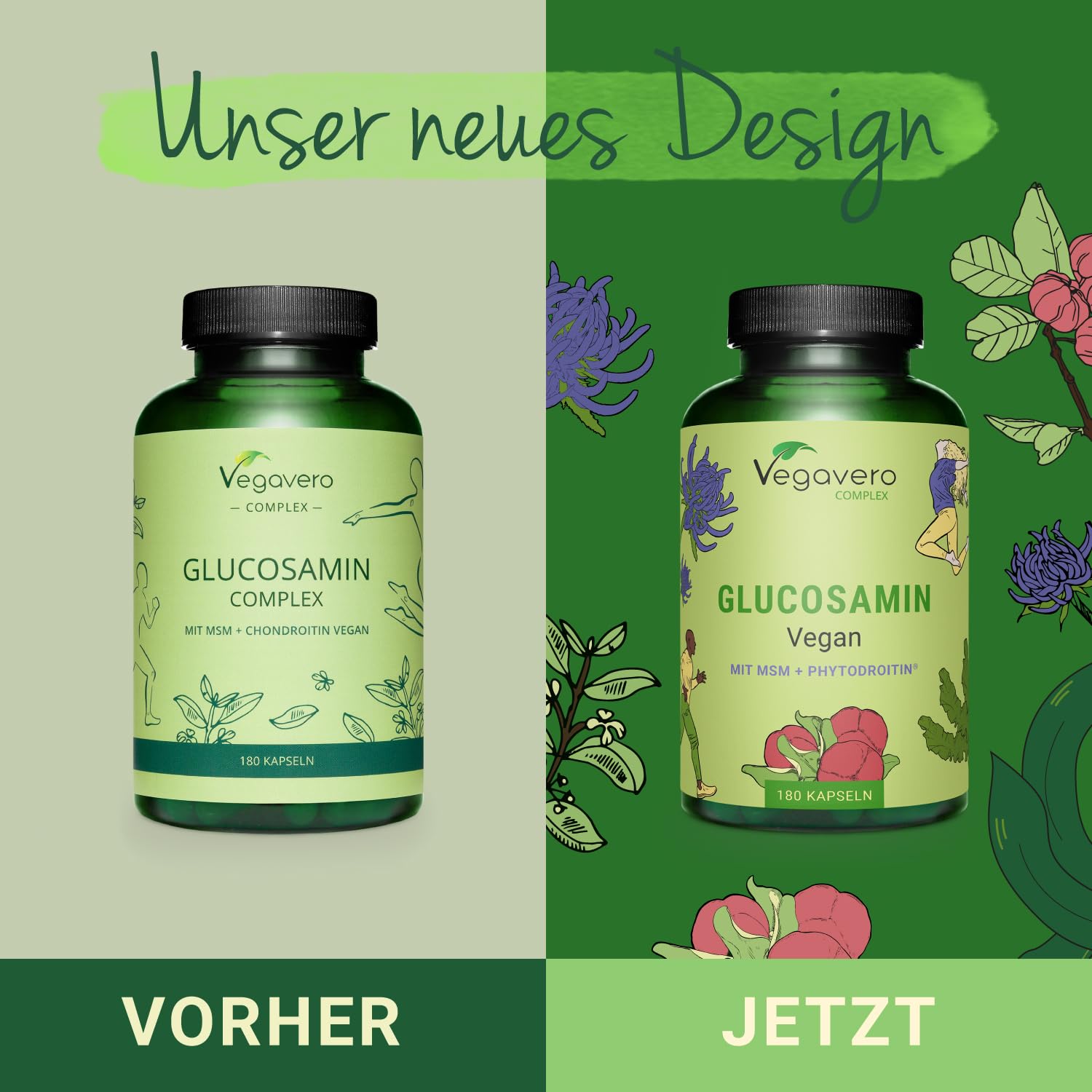 Glucosamin Chondroitin Complex Vegavero | 100% Vegan | Mit MSM, Phytodroitin, Teufelskralle, Vitamin C, Zink | Für Gelenke & Knochen* | 180 Kapseln | Ohne Zusatzstoffe | Deutsche Produktion