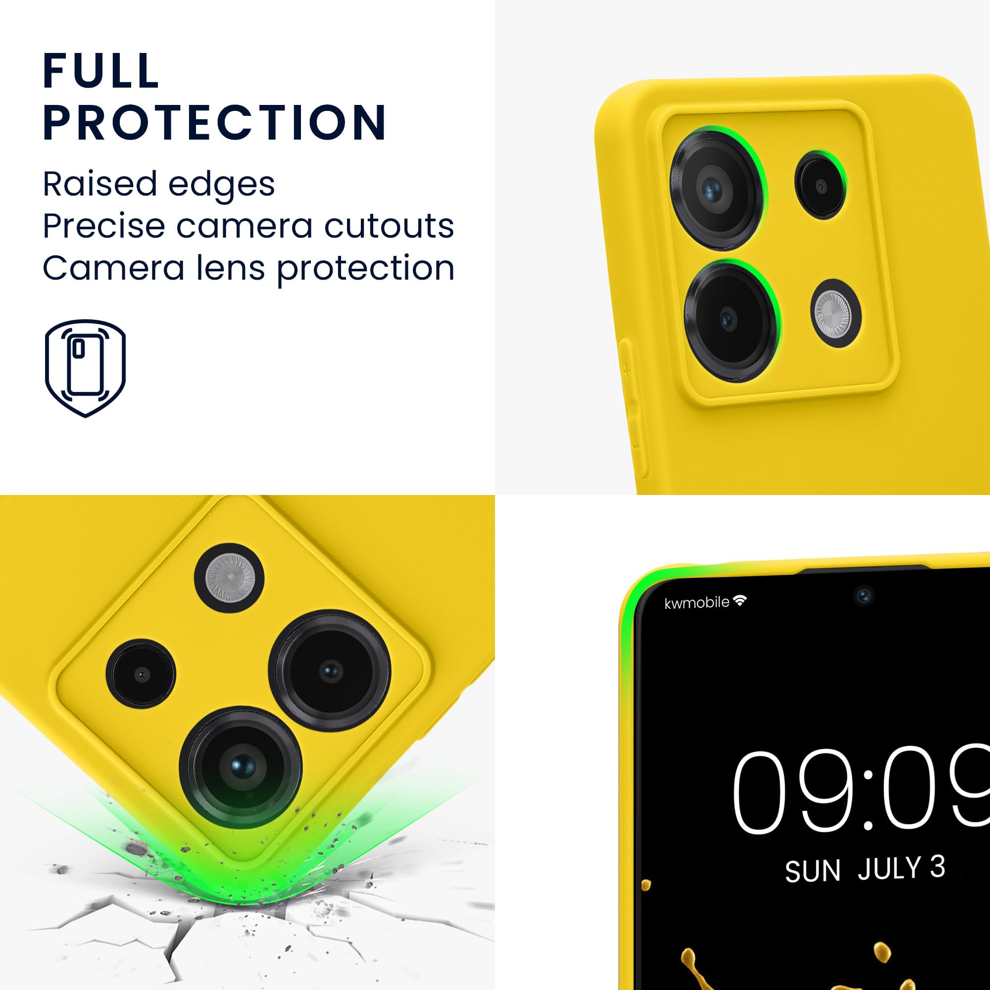 kwmobile Case for Xiaomi Redmi Note 13 Pro 5G / Poco X6 5G Case - Protective Slim TPU Phone Cover - Soft Matte Finish - Radiant Yellow - Image 3