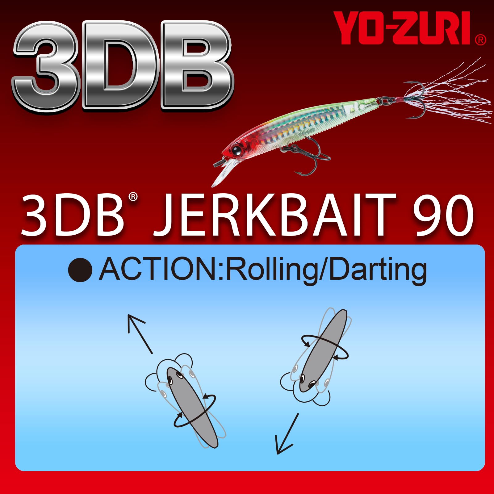 Leurre Yo Zuri Duel 3DB Jerkbait 90 Mm – Suspending – R1103-RPC – Pour Bass
