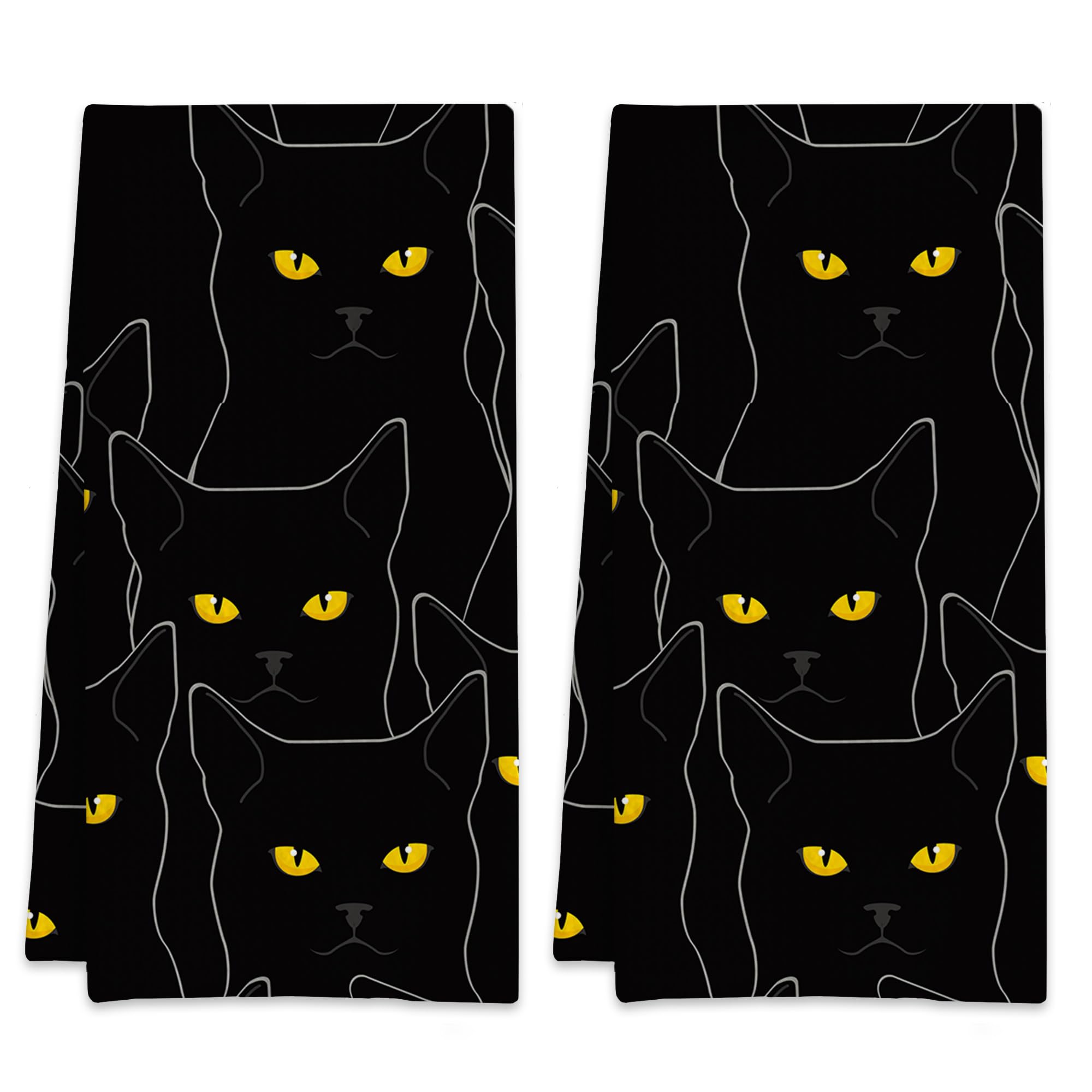 NITAHHHY Black Cat Cute Cats Hand Towels,Set of 2 Absorbent Bath Towel Kitchen Dish Towel Home Gym Hotel Bathroom Decor,16x24 Inches