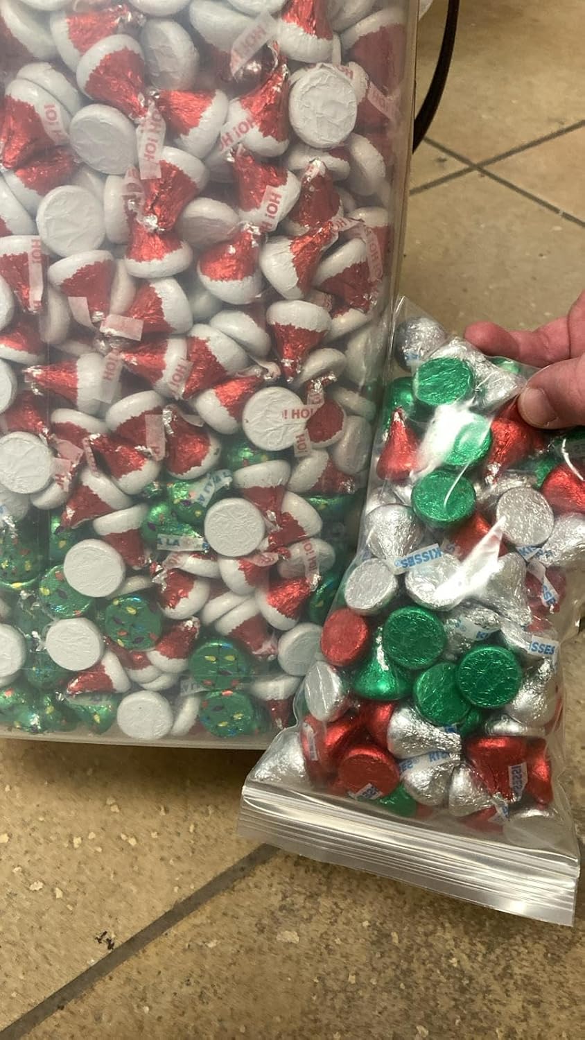 Candykrave Hershey'ss Festive Kisses Chocolate candy - 3LB (300 pcs) Bulk christmas chocolate Candy - Delicious Red, Green & Silver Foil Bulk individually wrapped Chocolate candy for Christmas