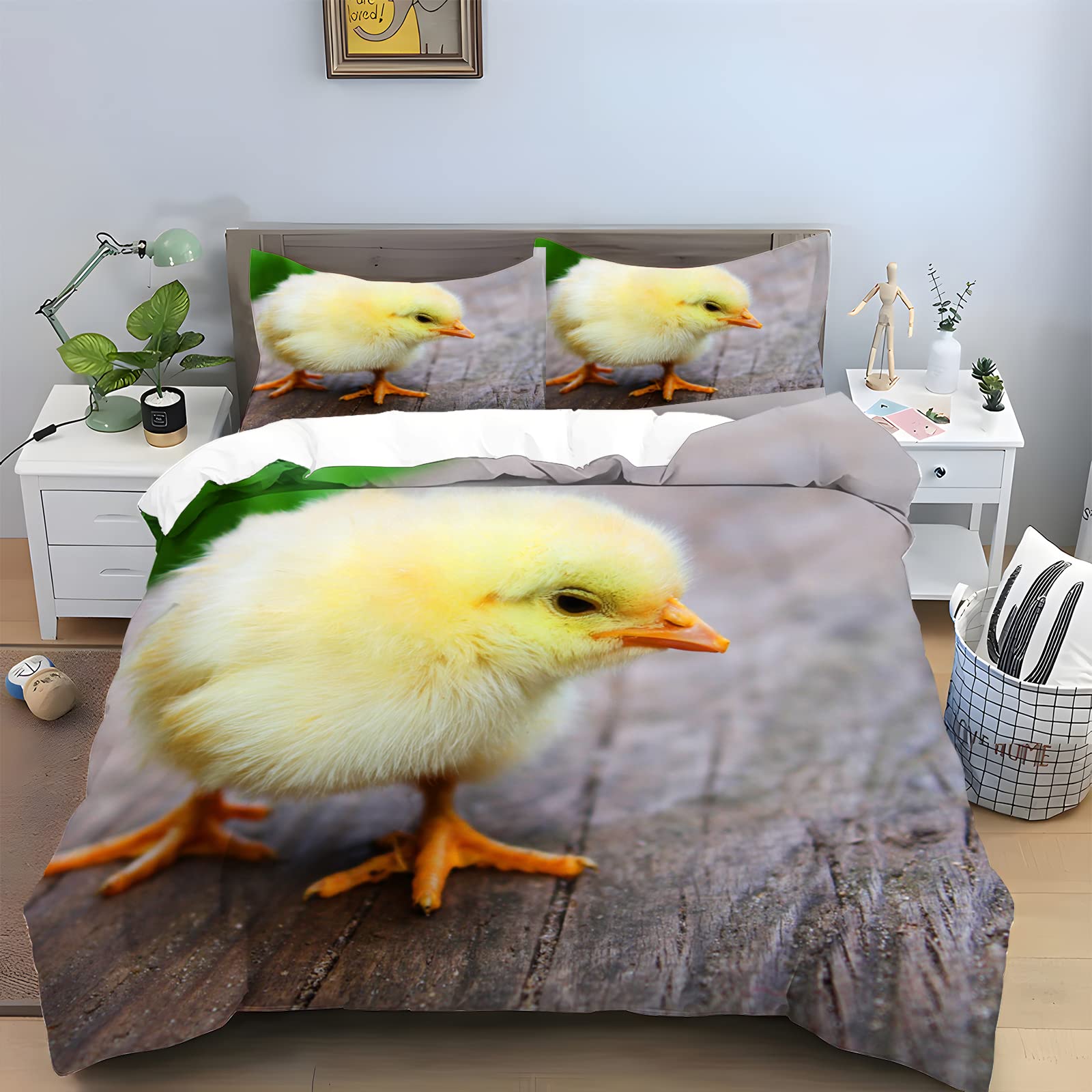 Graue Tiere Bettwäsche 200x200 Huhn Bettwäsche Set mit Reißverschluss 110gsm Mikrofaser Bequem Atmungsaktiv Bettbezug und 2 Kopfkissenbezug 80x80 cm Küche, Haushalt & Wohnen