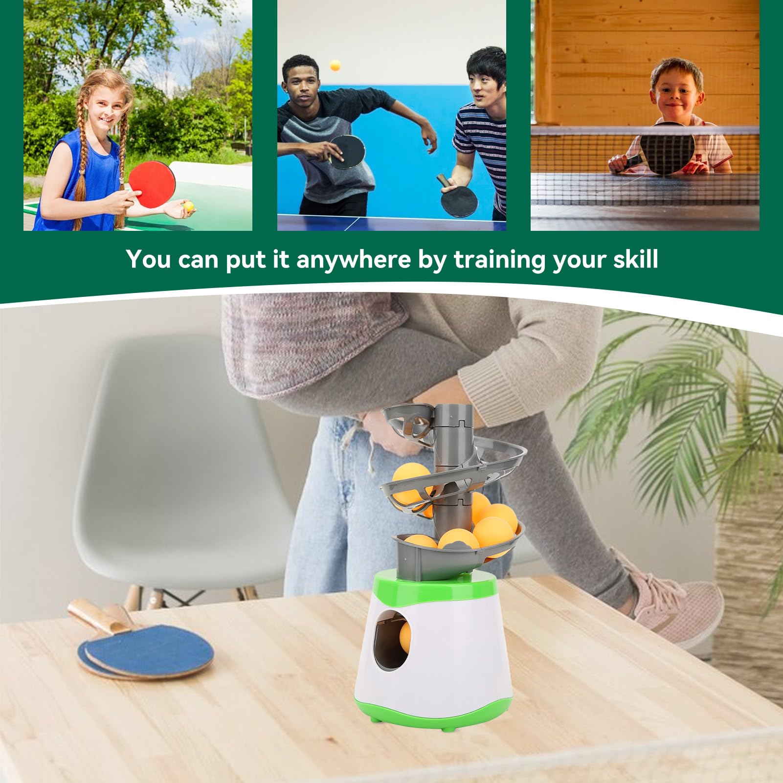HERCHR Lanciatore Automatico per Ping Pong, Robot da Ping Pong Macchina per Palline da Ping Pong con 10 Palline per Allenatore di Table Tennis