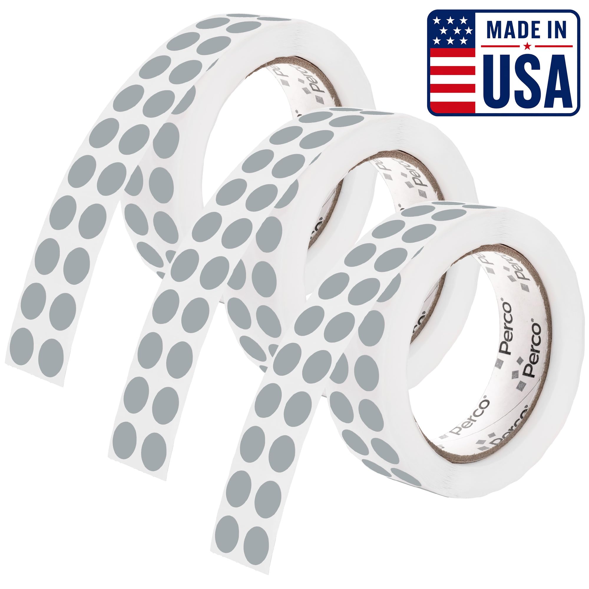 Perco Grey Perforated Round Circle Dot Sticker 1/2-Inch Labels — 3 Rolls, 9,000 Stickers - Minimalist Events, Invitations for Subtle Coding &amp; Neutral Marking, Strong Adhesive - Made in USA