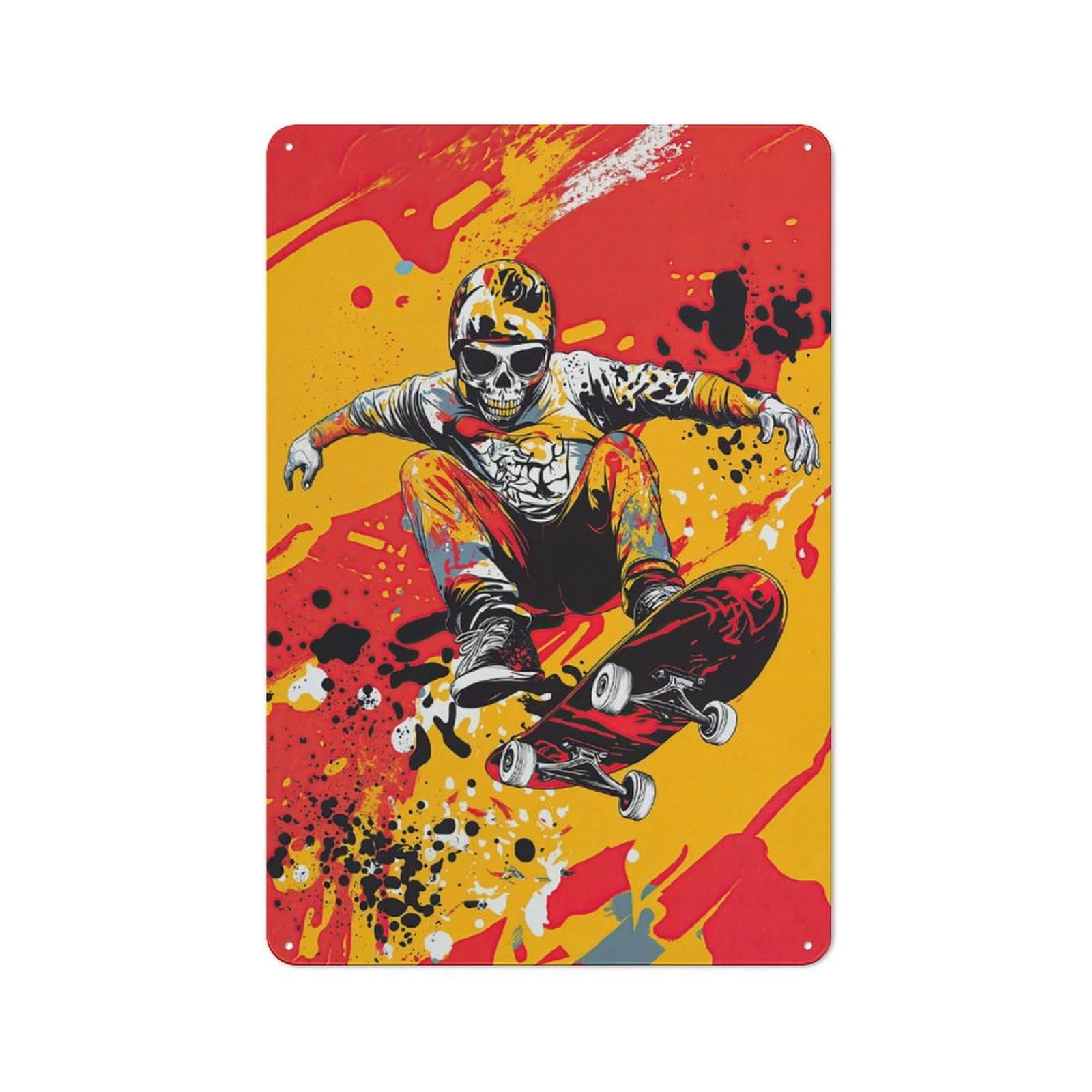 Junmoney Style-21 Bistro Style Skull Face Skateboarder Tin Wall Sign 30X20cm, Shop Wall Decor For Takeaway, Bar, Kitchen Or Counter Area