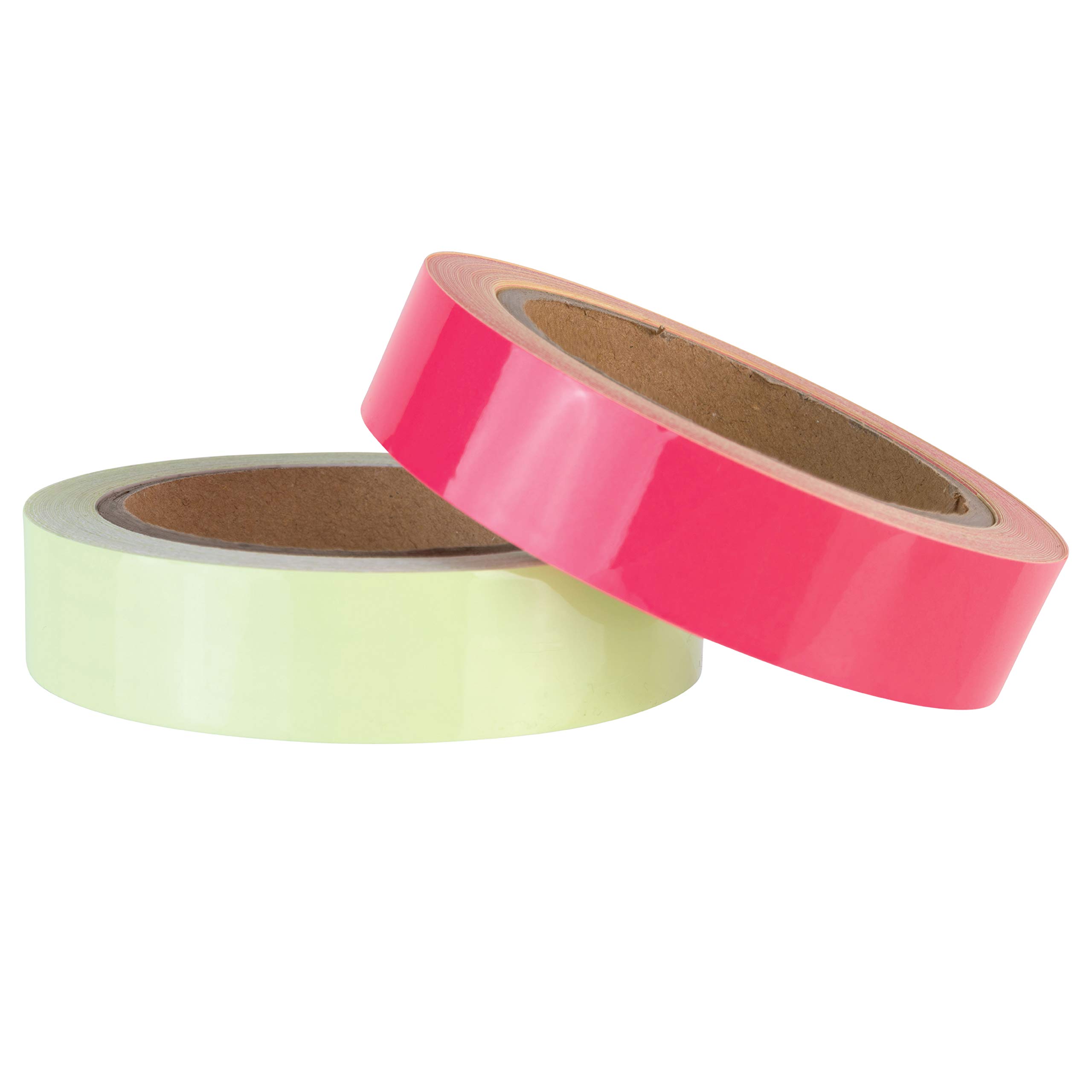 2 Pack of Glow in The Dark Tape - 33 Feet x 1 Inch - Pink and Green High Luminous Tape Rolls - Great for Emergency Exits, Stairs, Walls and for Having Lots of Fun