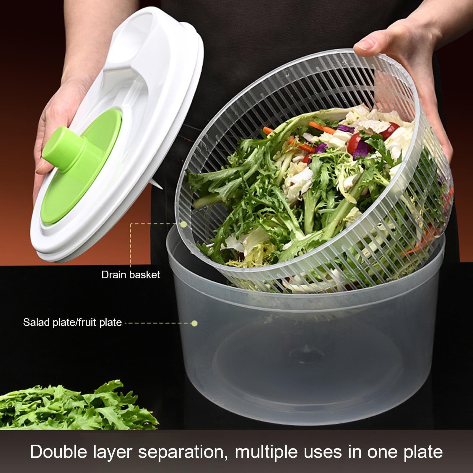 Salad Spinner - duall-Layer Compact Salad Dryer, Easy-To-Use Vegetable Washer, Small Lettuce Dryer | Kitchen Salad Spinner, Salad Washing Tool, Portable Lettuce Spinner For Draining Fruits And Greens