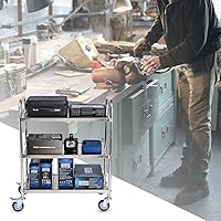 Vista 8 de Carrito de 3 estantes de acero inoxidable Amarite, 190.5 kg, 1 mm de espesor, con ruedas para servir, carro de servicio para el hogar, estante