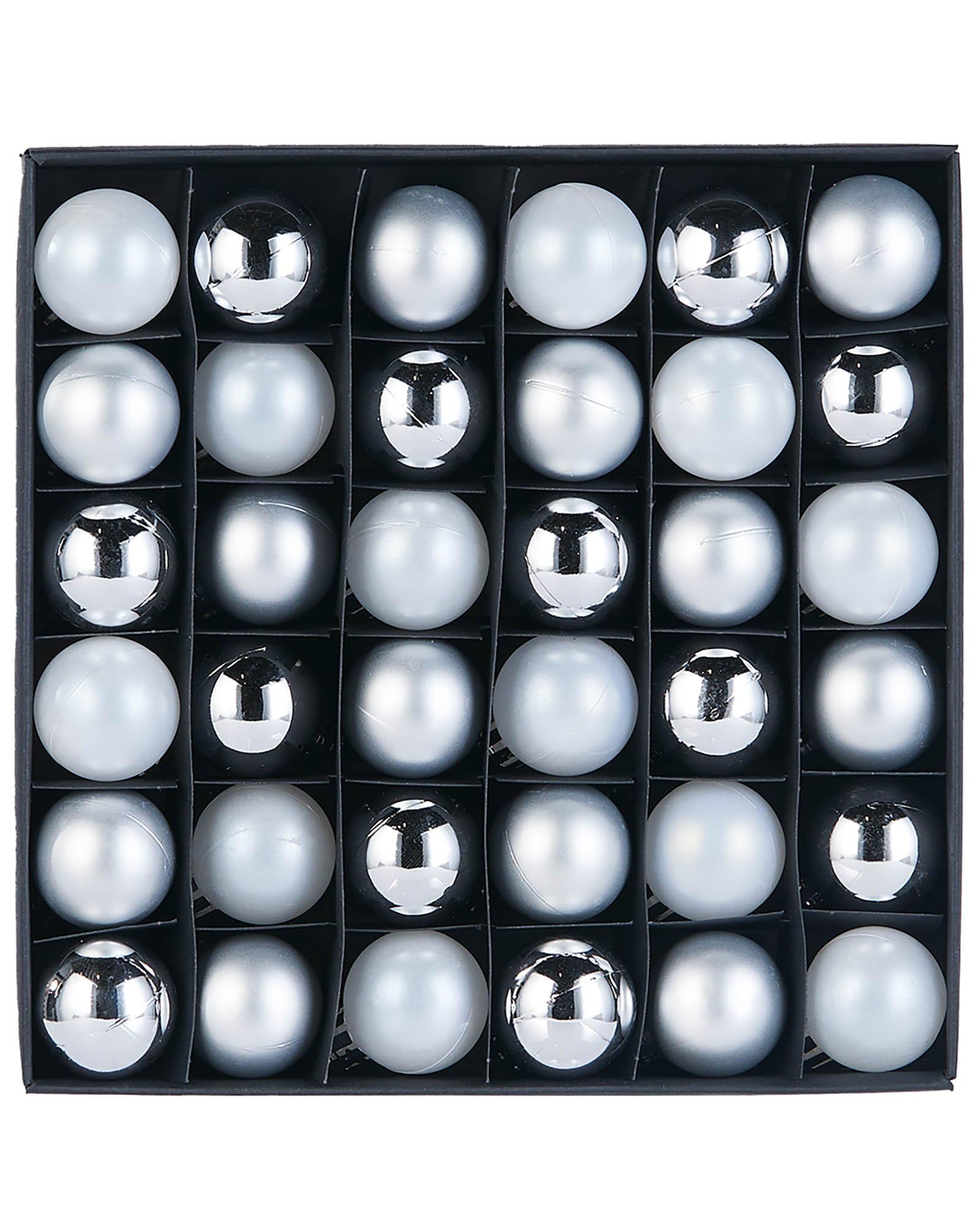 WeRChristmas 36 Piece Shatterproof Bauble Pack, White & Silver, 3 cm