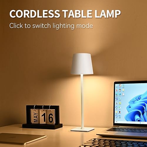 Miniatura 2 de Paquete de 2 lámparas de mesa inalámbricas recargables, 4000 mAh, lámpara de mesa inalámbrica, 3 colores de atenuación continua, lámpara de mesa LED