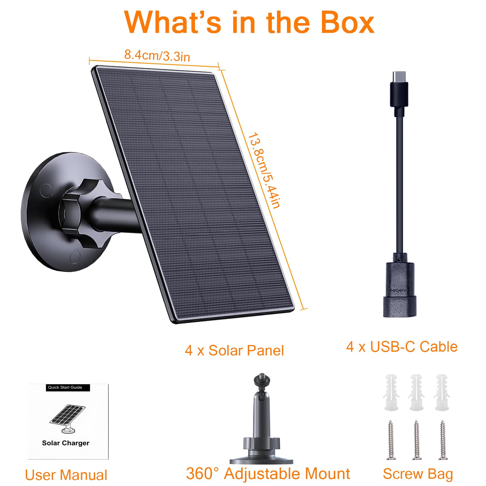Zivif Pannello solare per telecamera di sicurezza, pannello solare USB da 2 W, caricatore solare compatibile per telecamere di sicurezza a batteria ricaricabile, telecamera solare USB C per esterni