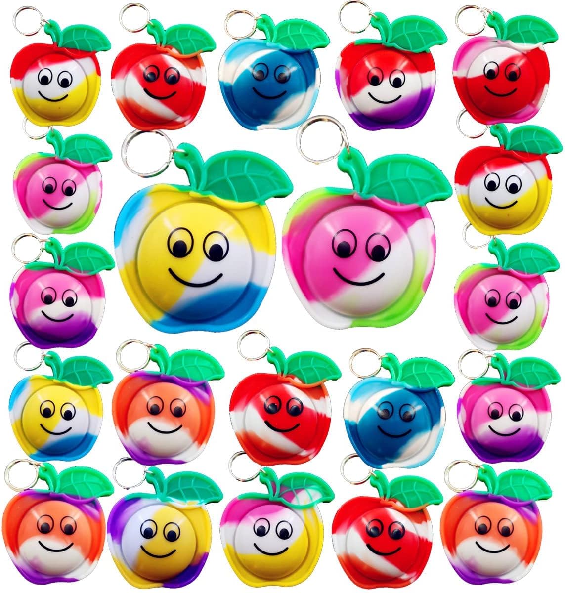 24 packs Apple Christmas Classroom Students Gifts Bulk Rainbow Bubble Fidgets Gifts From Teacher, Mini Pop Holiday Fruit Rewards Party Favors for Kids Adult
