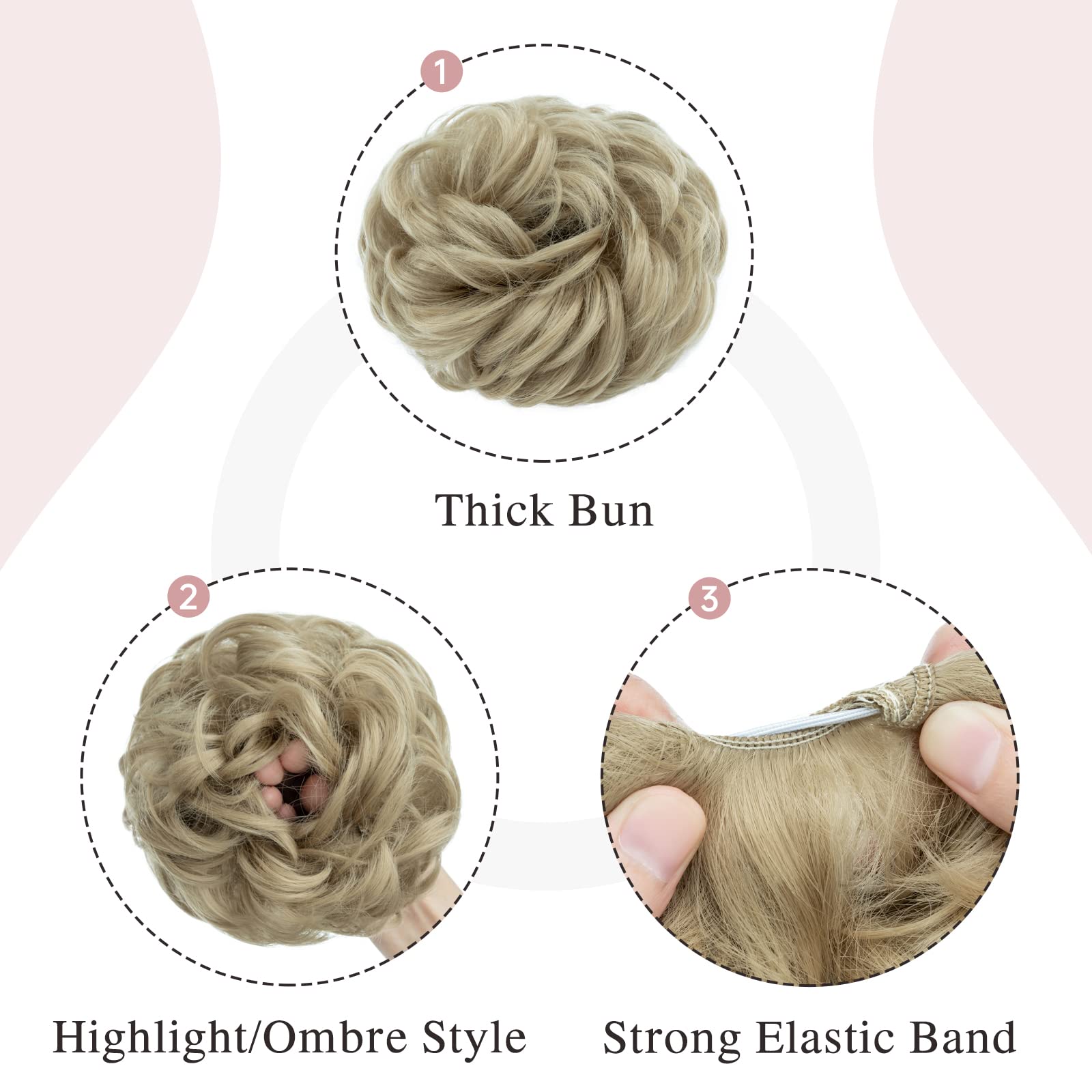 Curly synthetic hair bun with messy strokes, elastic hair piece in bleaching blonde, ideal for a natural casual look, ash blonde - Image 3