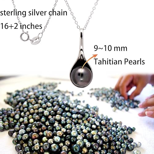 Miniatura 6 de 925 Sterling Silver Spoon Shaped Tahitian Cultured Black Pearl Pendant Necklace
