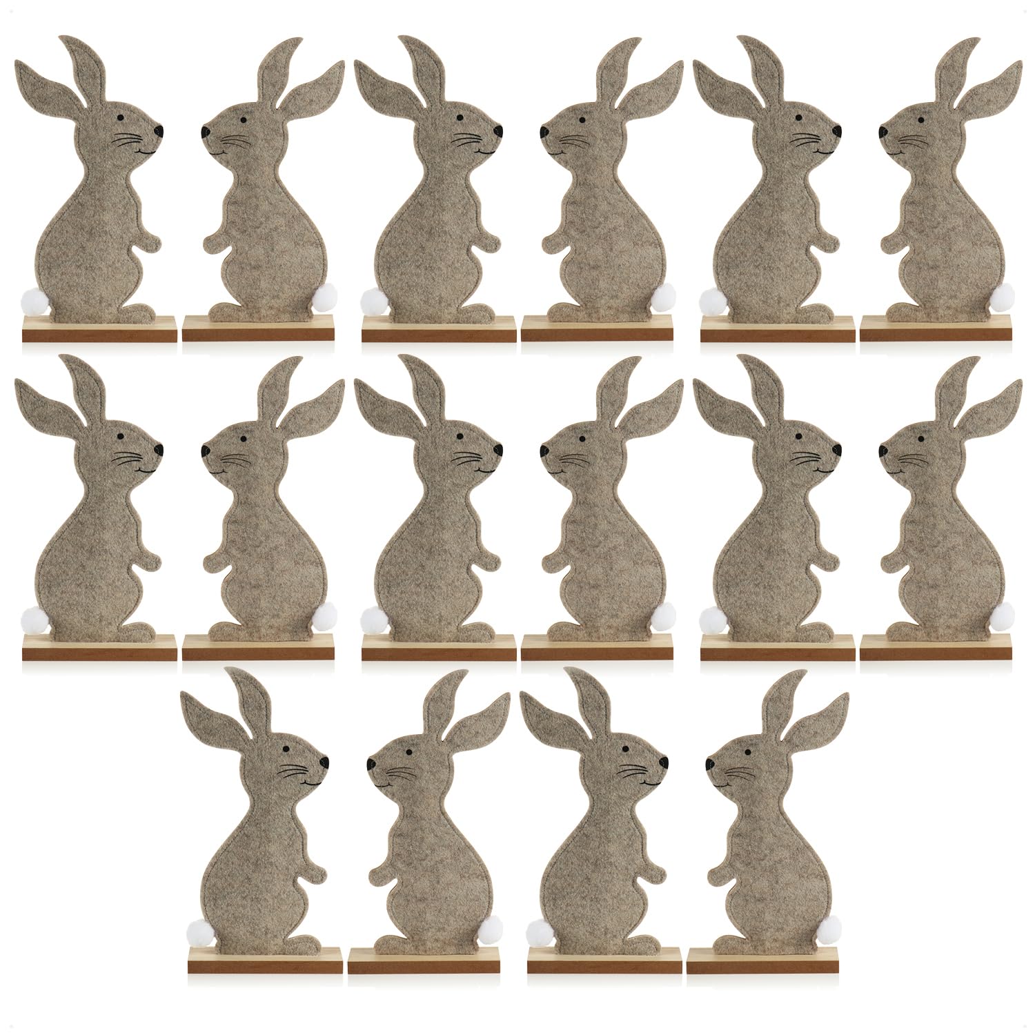 com-four® 16x Deko Aufsteller für Ostern - Niedliche Filz-Osterhasen - Osterdeko zum Hinstellen - Osterdekoration aus Holz und Filz (16 Stück - 34cm)