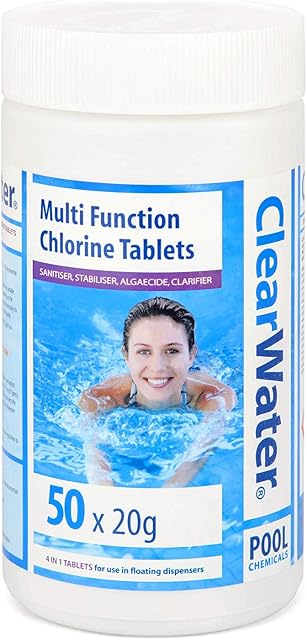 2XCH0019 1 kg Multifunction Chlorine Tablets for Pools and Hot Tubs, White, 50 x 20 g