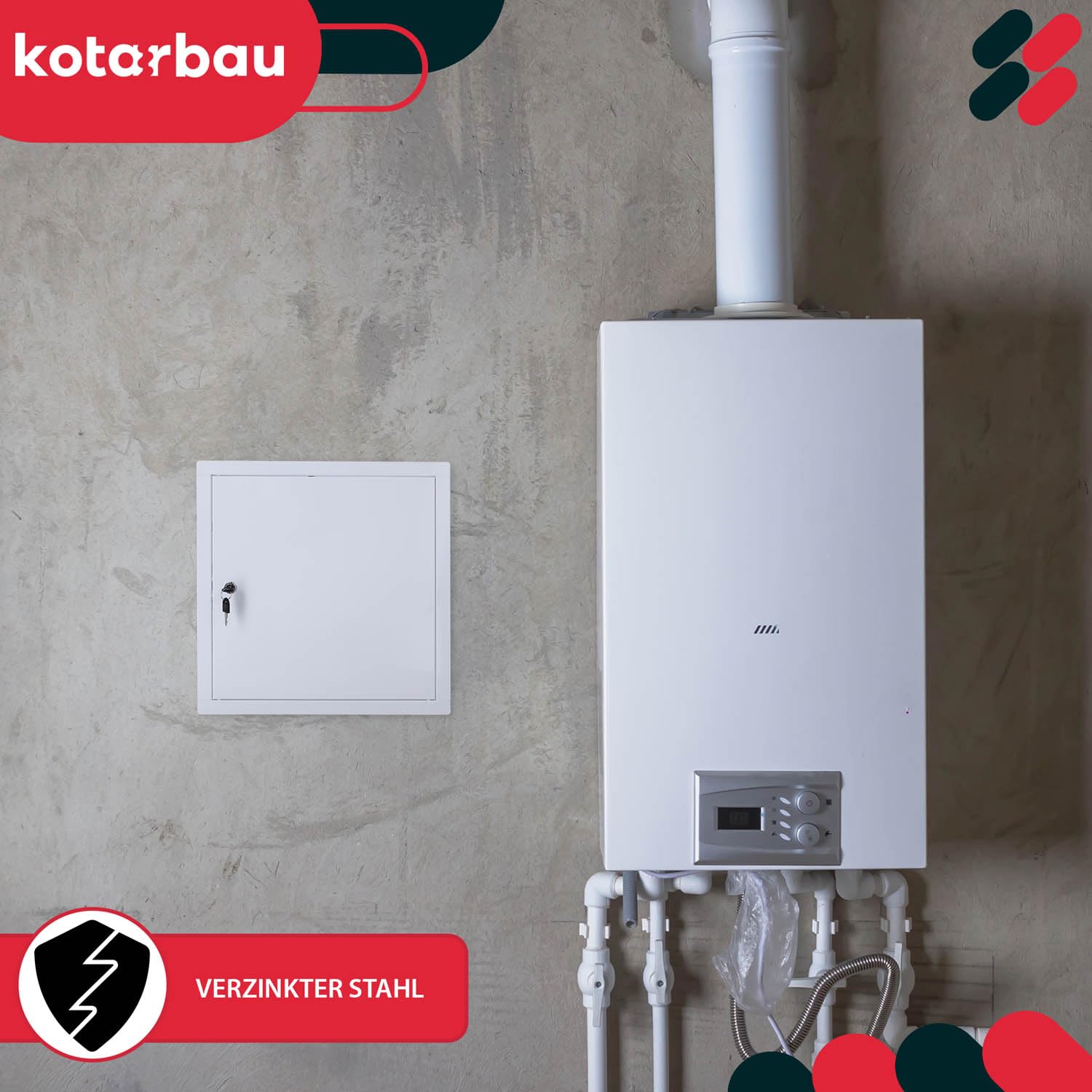 KOTARBAU® Sportello di ispezione 40 x 40 cm, per installazione a secco, porta di ispezione con serratura a chiave, scatola di sicurezza, a incasso, sportello di ispezione in acciaio zincato
