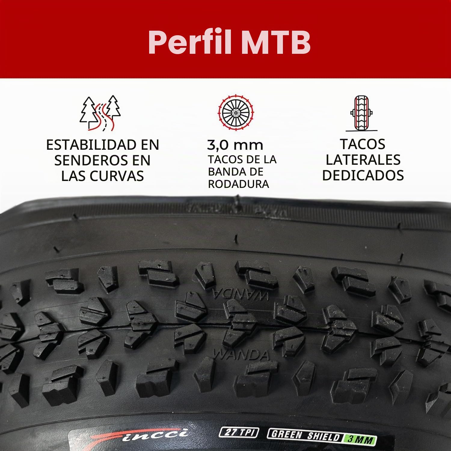 Fincci Cubiertas para MTB 26x1.95 ETRTO 52-559 Plegables Antipinchazos 3mm (Pack 2)
