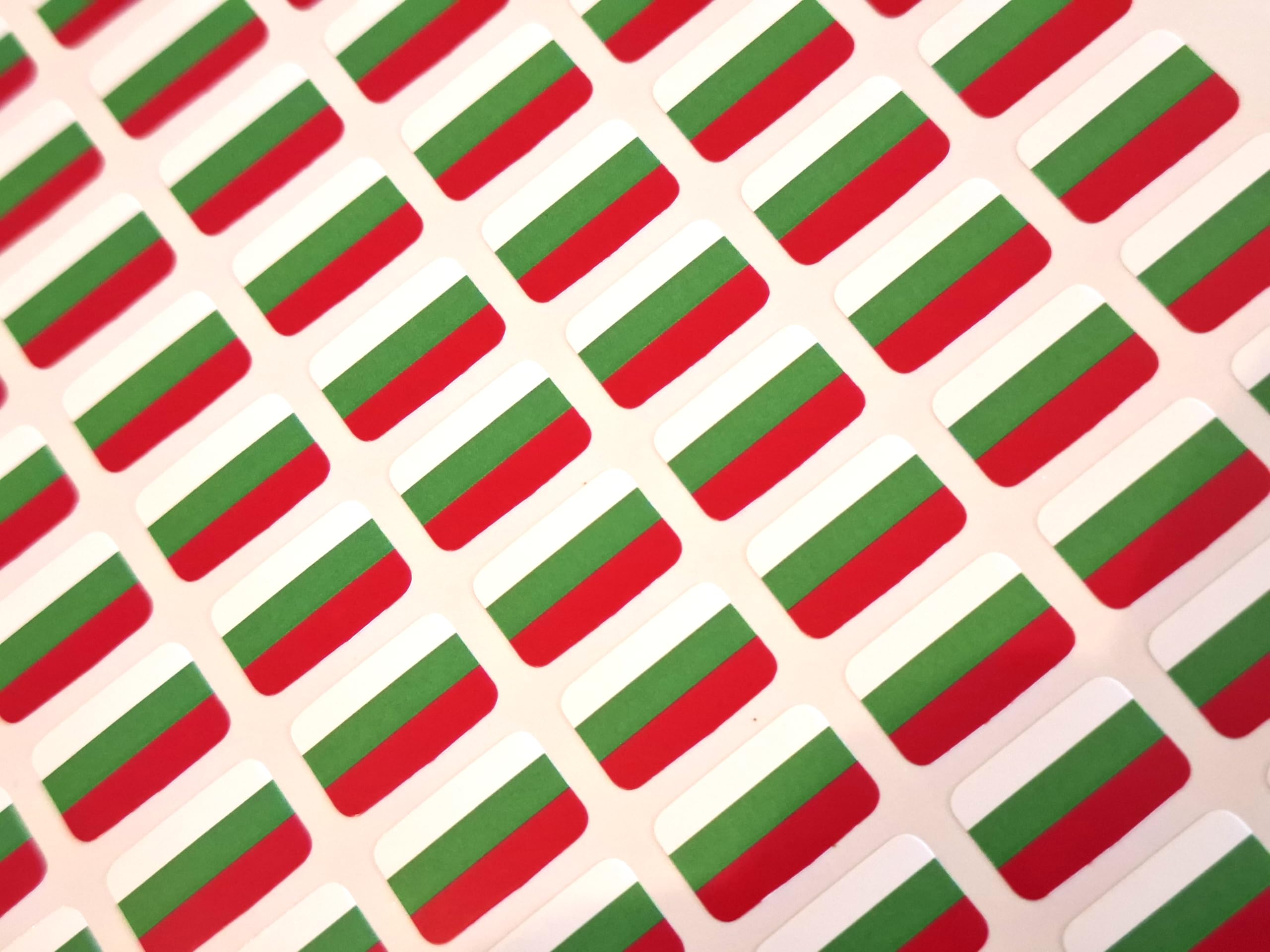 Pack of 110 Small Mini 16x10mm Bulgaria Bulgarian Durable Plastic Flag Stickers, Sticky Labels