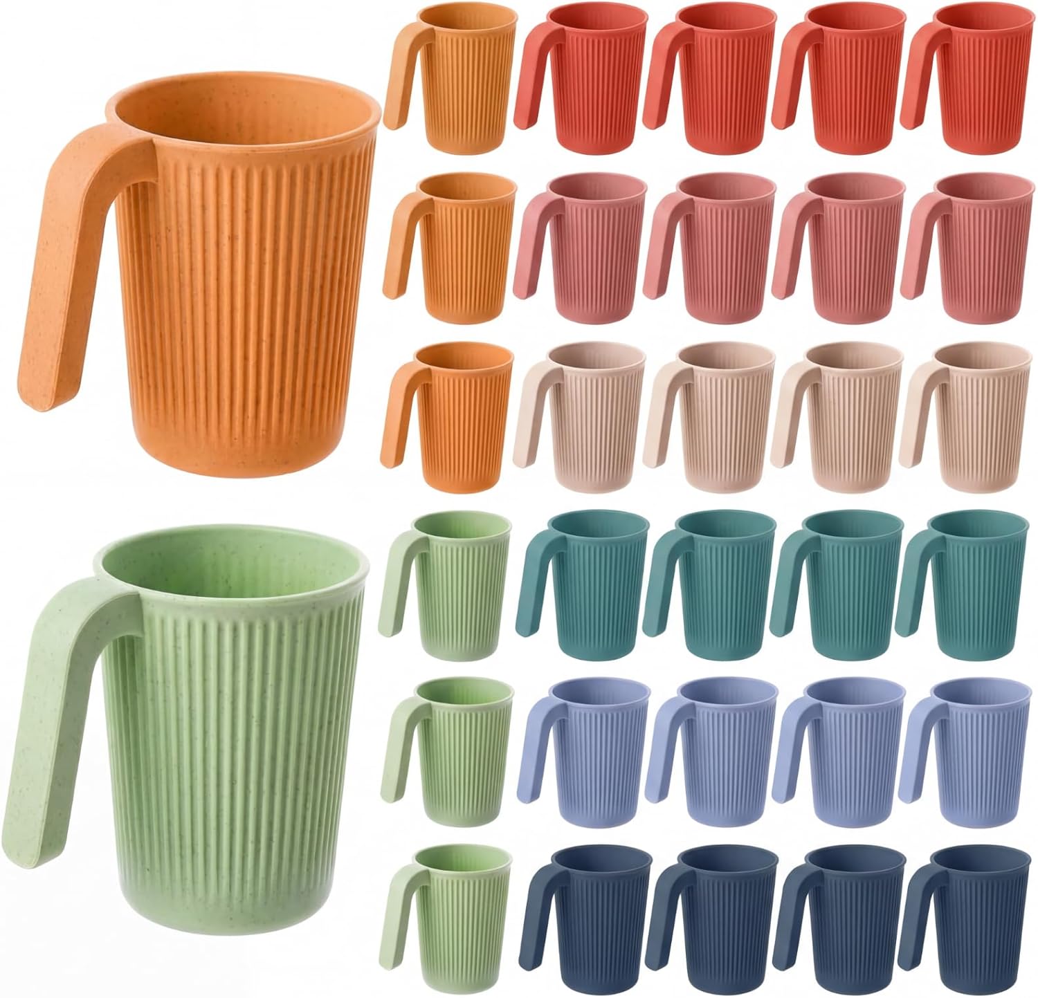 Dandat 32 Pcs Wheat Straw Cup with Handle Colorful Wheat Straw Mug Stackable Plastic Coffee Cups 12oz Unbreakable Reusable Plastic Coffee Mug Dishwasher Safe for Milk Tea,4.3x3 Inch (Light Colors)