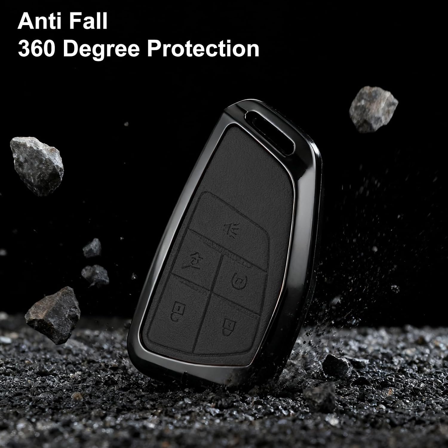 Metal Heavy-Duty Key Fob Cover, Compatible with GMC Yukon Denali Sierra 2021-2025~, Fit for Chevy Silverado Suburban Tahoe Buick, Zinc Alloy Key Case Protector (5 Button, Black)
