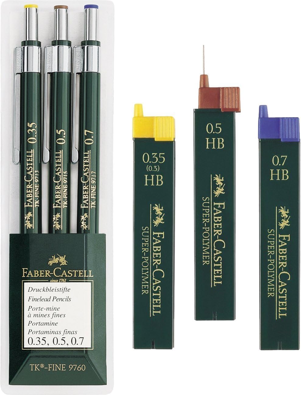 Faber-Castell 130622 TK-Fine Druckbleistift-Set, 3-teilig, mit Etui (und ein Stift 0,35 mm, 0,5 mm und 0,7 mm)