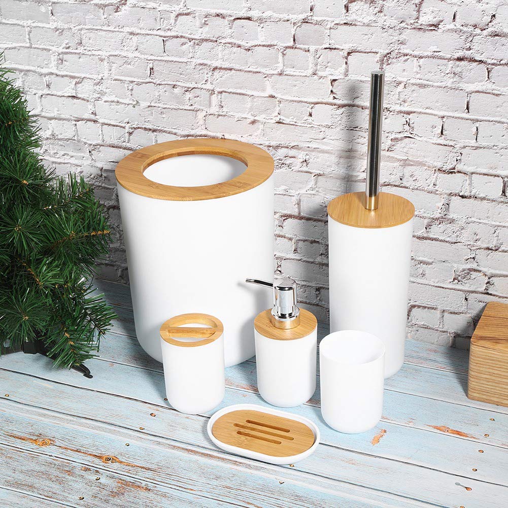 TONYSA Ensemble D'accessoires De Salle De Bain Noir 6 Pièces – Poubelle, Brosse WC, Distributeur