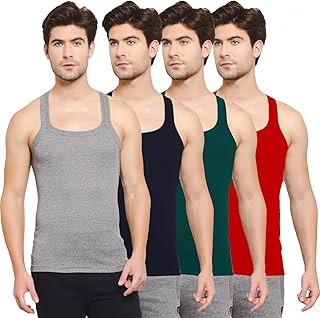 sporto Men's Cotton Solid Multicolors Square Neck Sleeveless Gym Vest - Pack of 4 (222)-picture-47