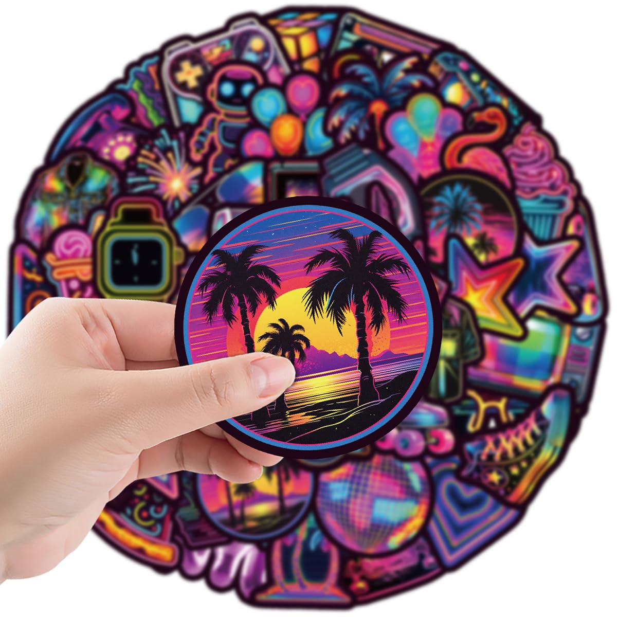 MARSFORCE Neon Graffiti Stickers Set, Waterproof Vinyl Decals for Travel Luggage Suitcase Laptop Water Bottle Skateboard Scooter Bike Car Helmet Guitar Scrapbook Card Phone Pad [50 PCS]