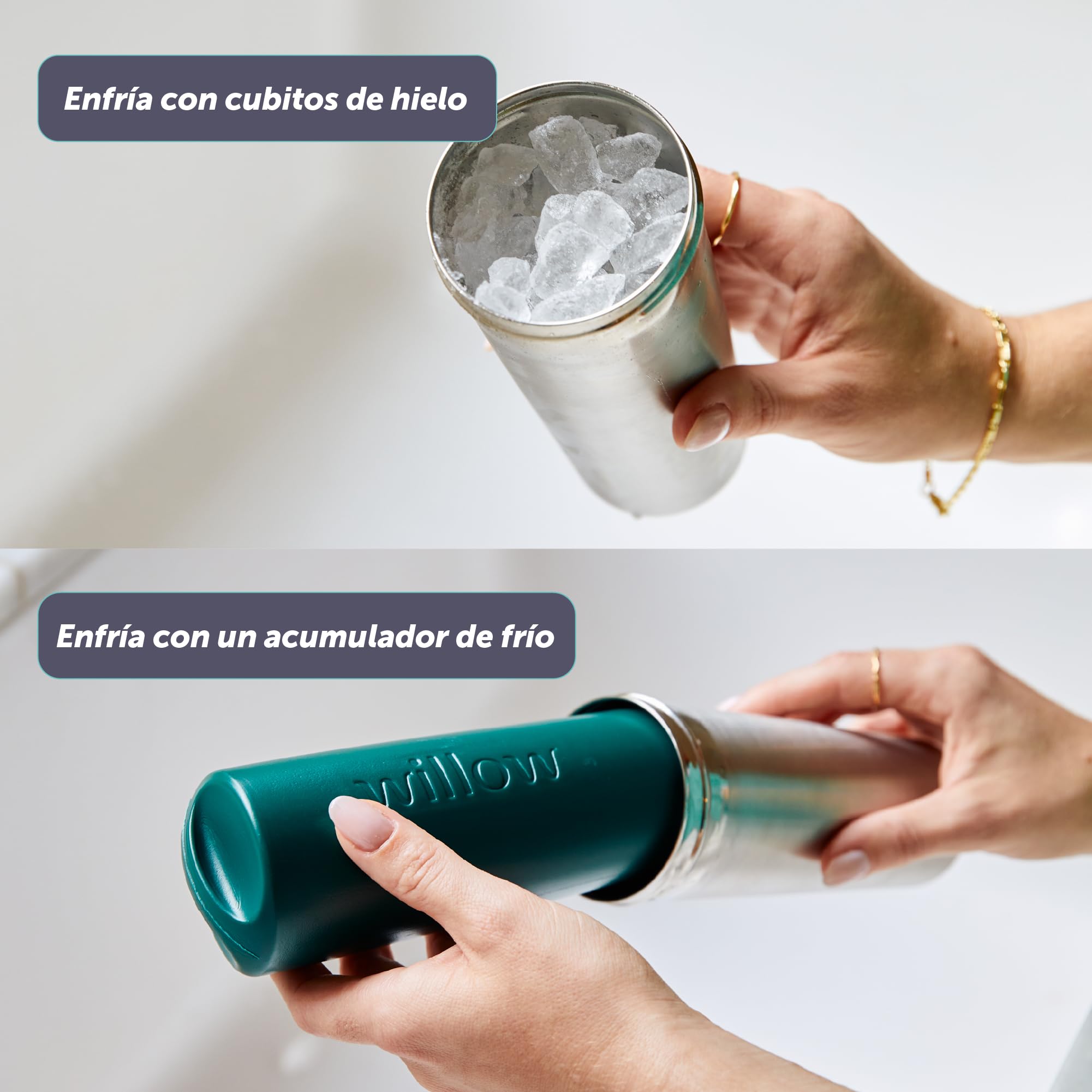 Elvie Termo Leche Materna, 473ml Acero Inoxidable, Conserva Leche Fría 24h, 2 Formas de Enfriar (Pack Hielo o Cubitos), Diseño Higiénico Patentado, Sin BPA.