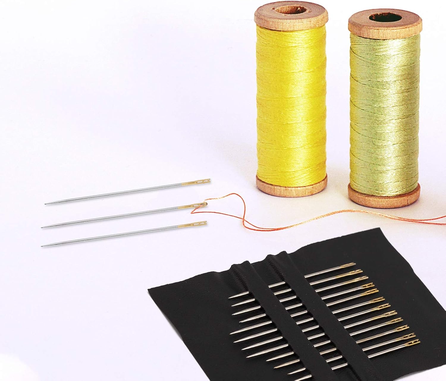 AIEX 48pcs Self Threading Needles, Blind Needles in 3 Sizes 1.42 in / 1.5 in / 1.65 in, Assorted Hand Stitching Needles for DIY Embroidery Sewing (Gold, Silver)