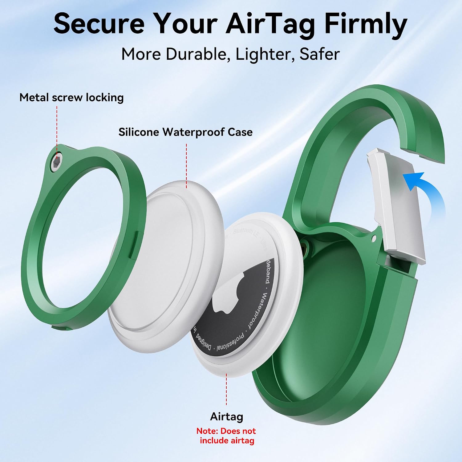 for Apple AirTag 2nd & 1st Gen Secure Holder with Carabiner IPX8 Waterproof image 5